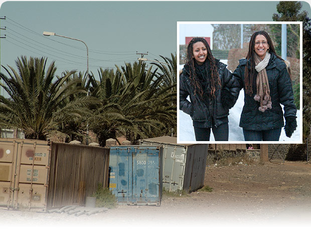 Collage of Helen Berhane and shipping containers