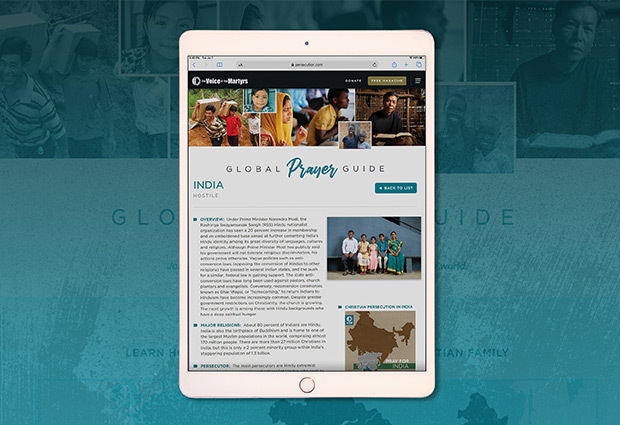 Global Prayer Guide displayed on tablet